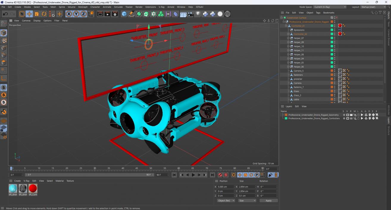 3D model Professional Underwater Drone Rigged for Cinema 4D