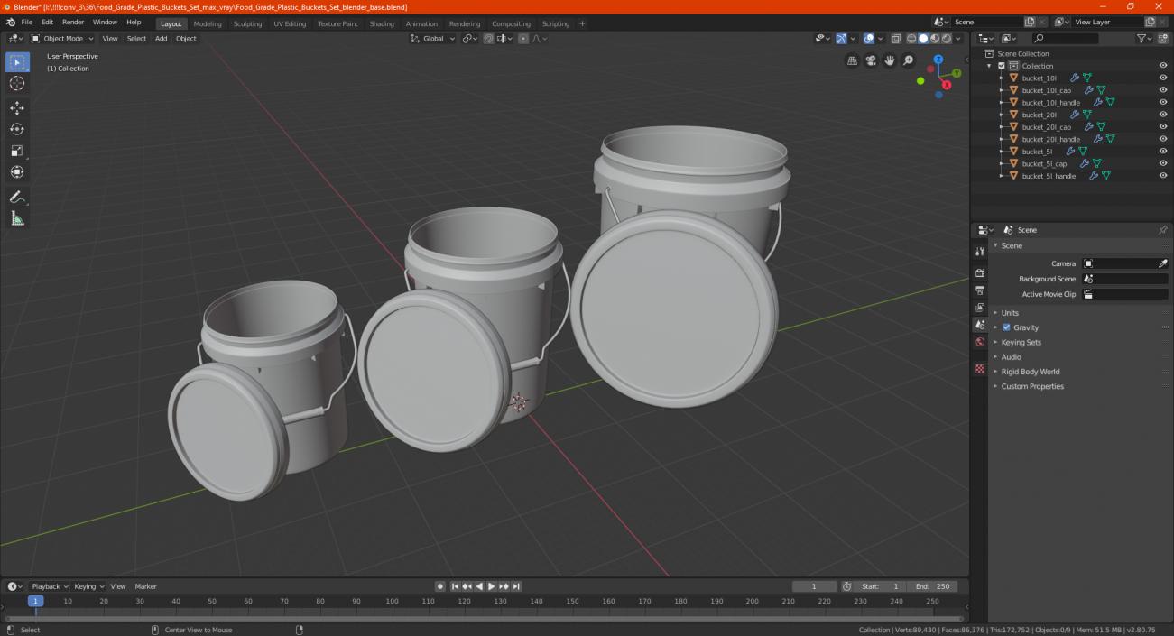 3D model Food Grade Plastic Buckets Set