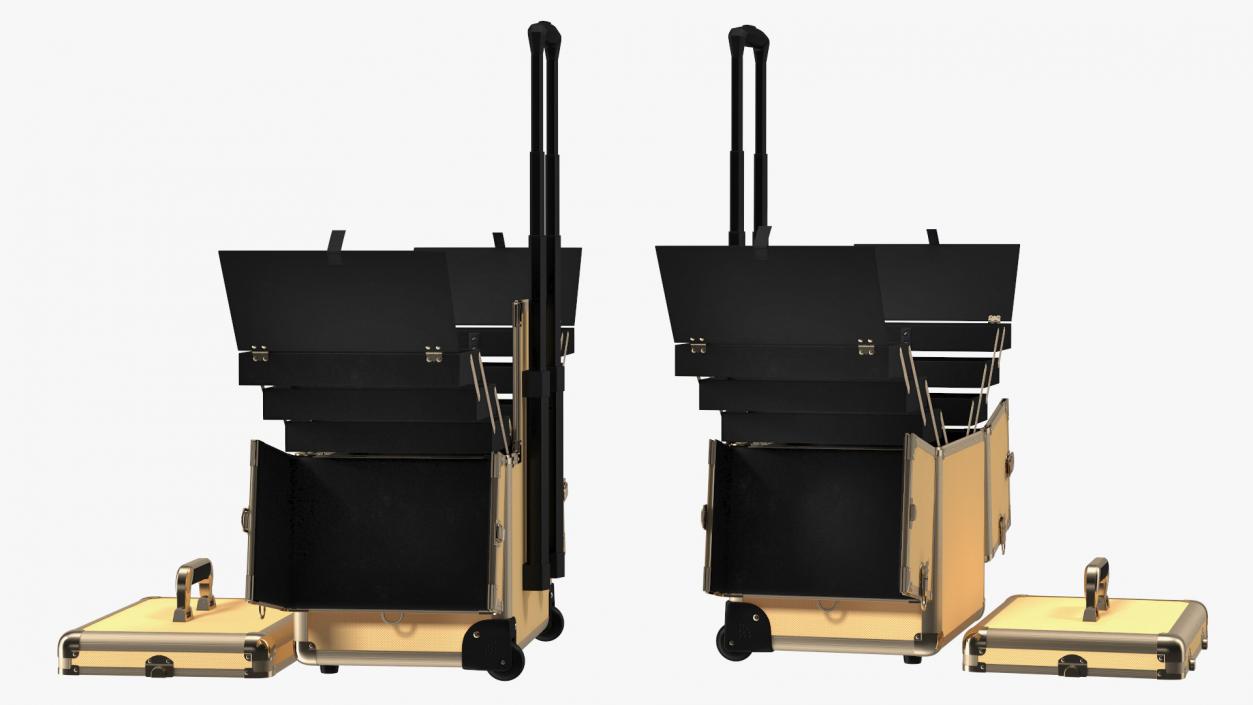 3D Unfolded Makeup Trolley Case Gold model