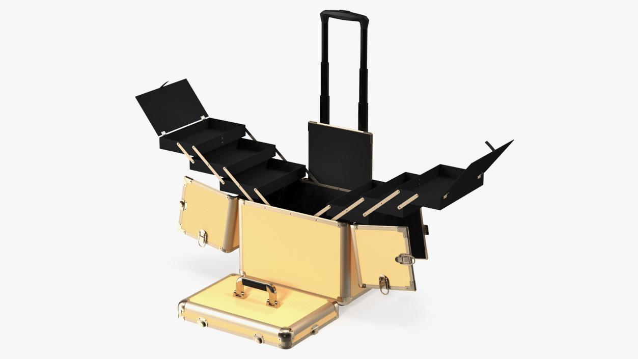 3D Unfolded Makeup Trolley Case Gold model