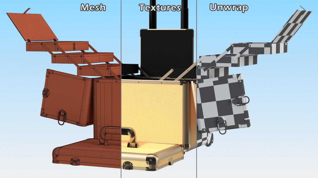 3D Unfolded Makeup Trolley Case Gold model