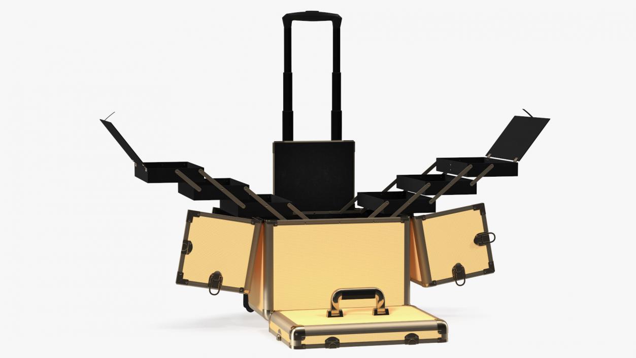 3D Unfolded Makeup Trolley Case Gold model