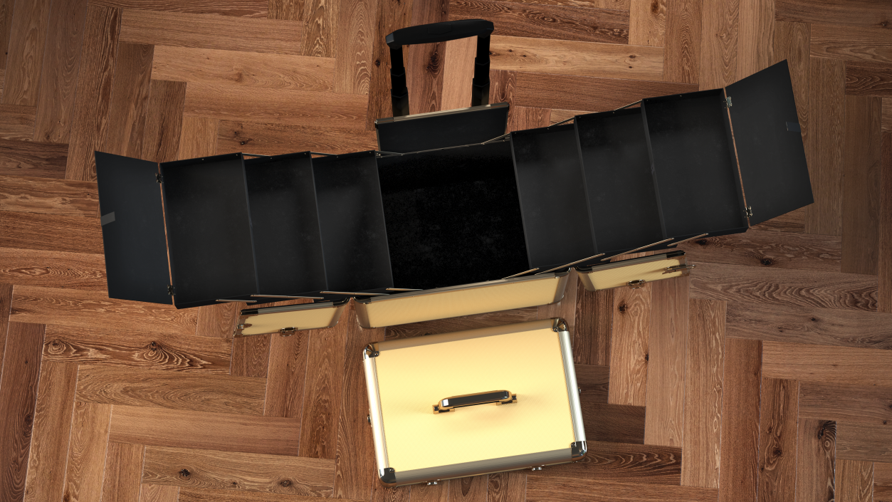 3D Unfolded Makeup Trolley Case Gold model