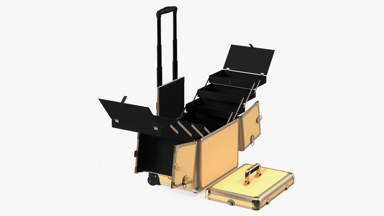 3D Unfolded Makeup Trolley Case Gold model