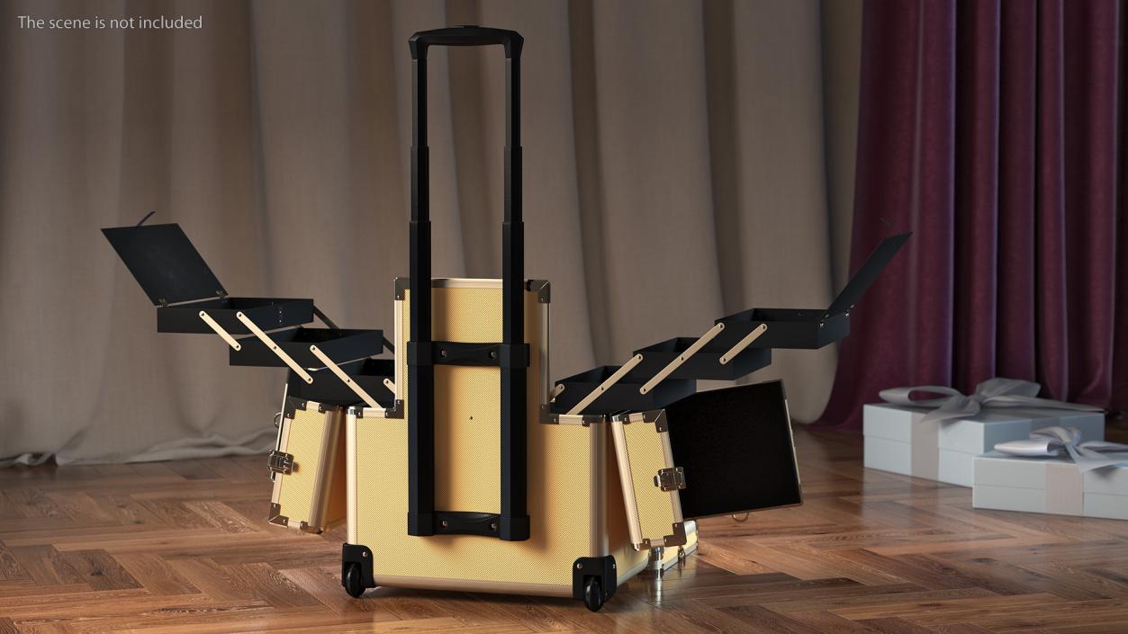 3D Unfolded Makeup Trolley Case Gold model