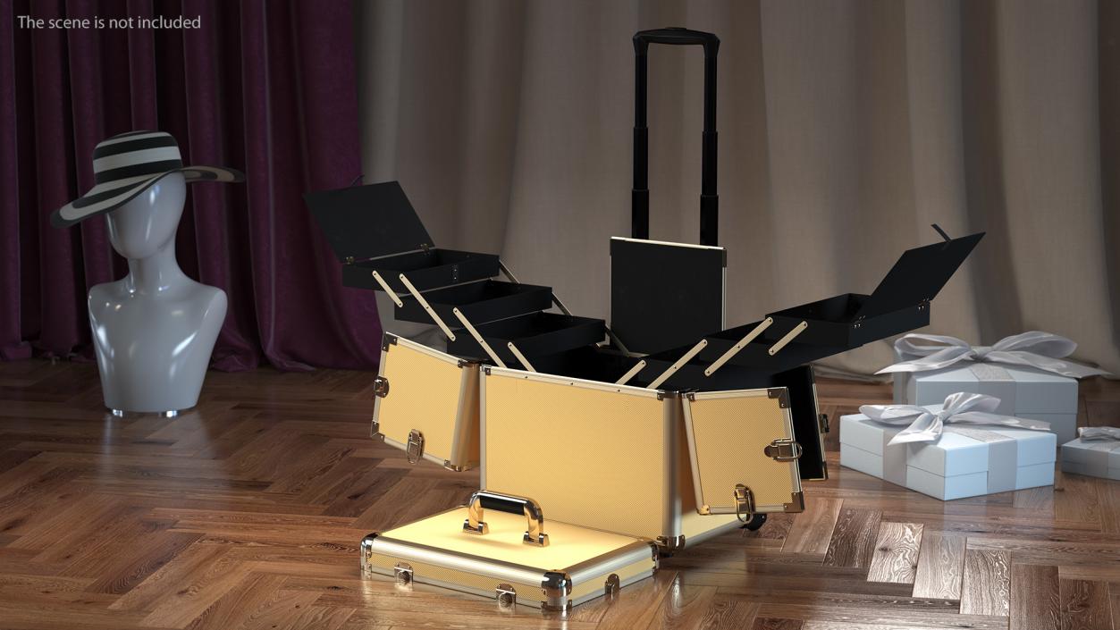 3D Unfolded Makeup Trolley Case Gold model