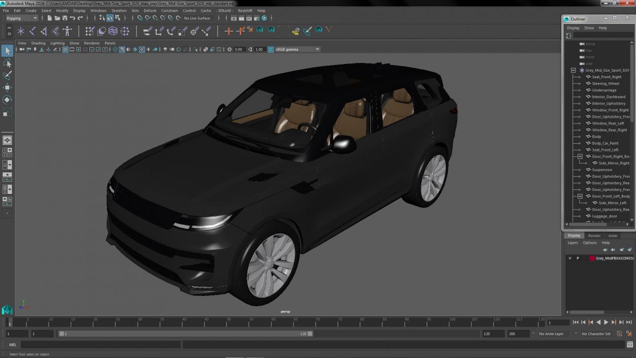 3D Grey Mid-Size Sport SUV model