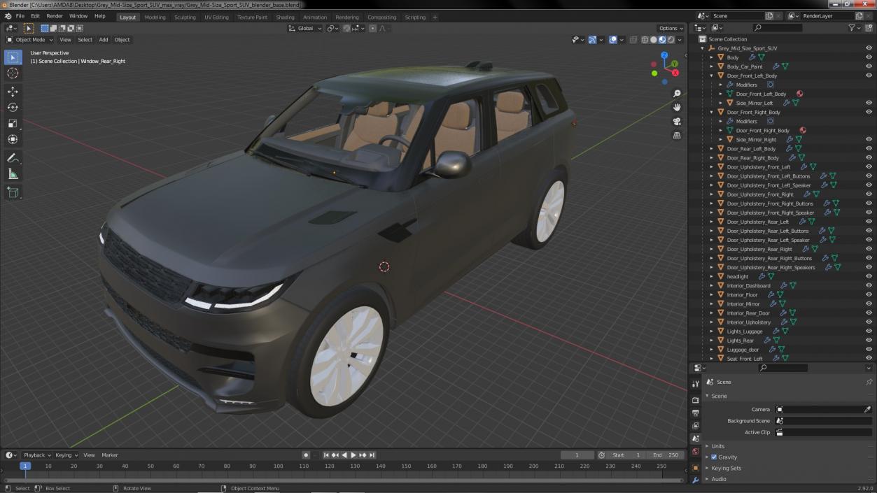 3D Grey Mid-Size Sport SUV model