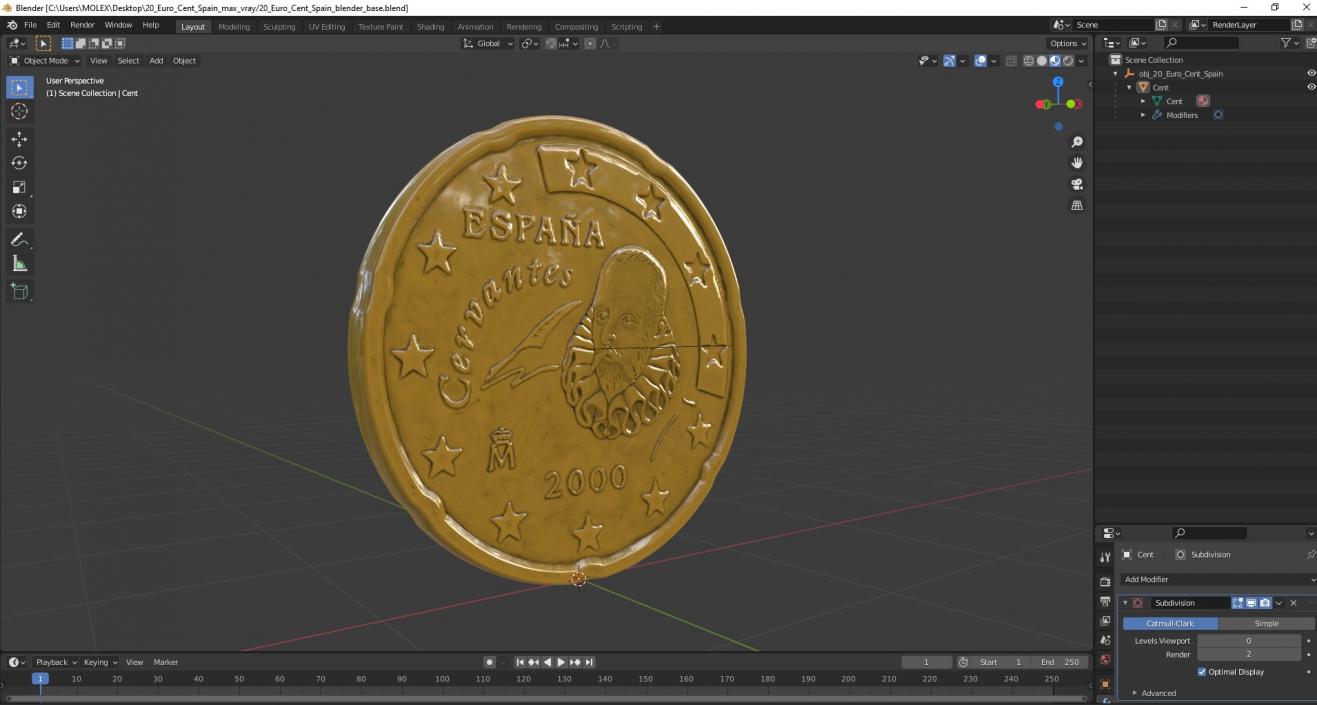 3D 20 Euro Cent Spain model