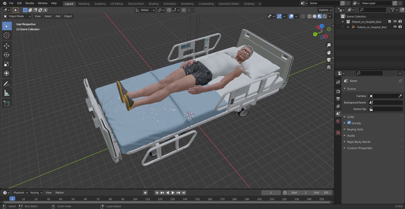 3D Patient on Hospital Bed model