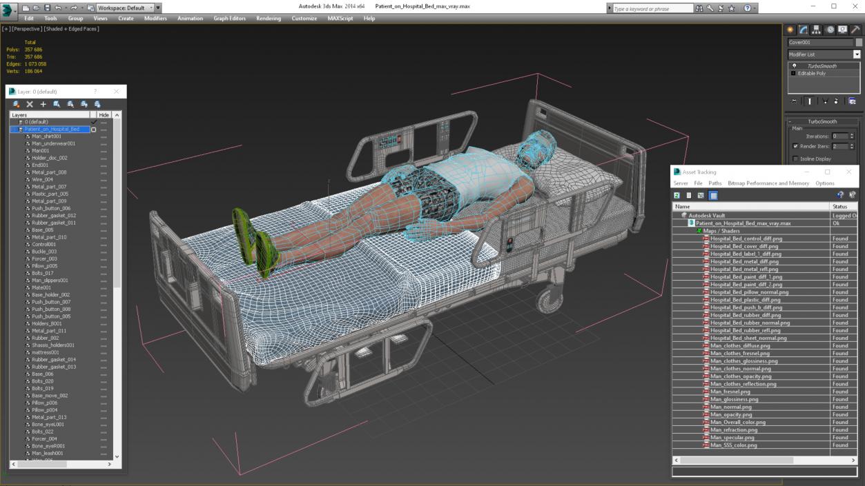 3D Patient on Hospital Bed model