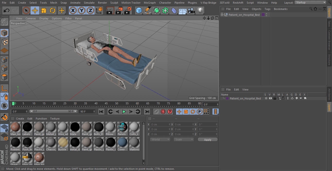 3D Patient on Hospital Bed model