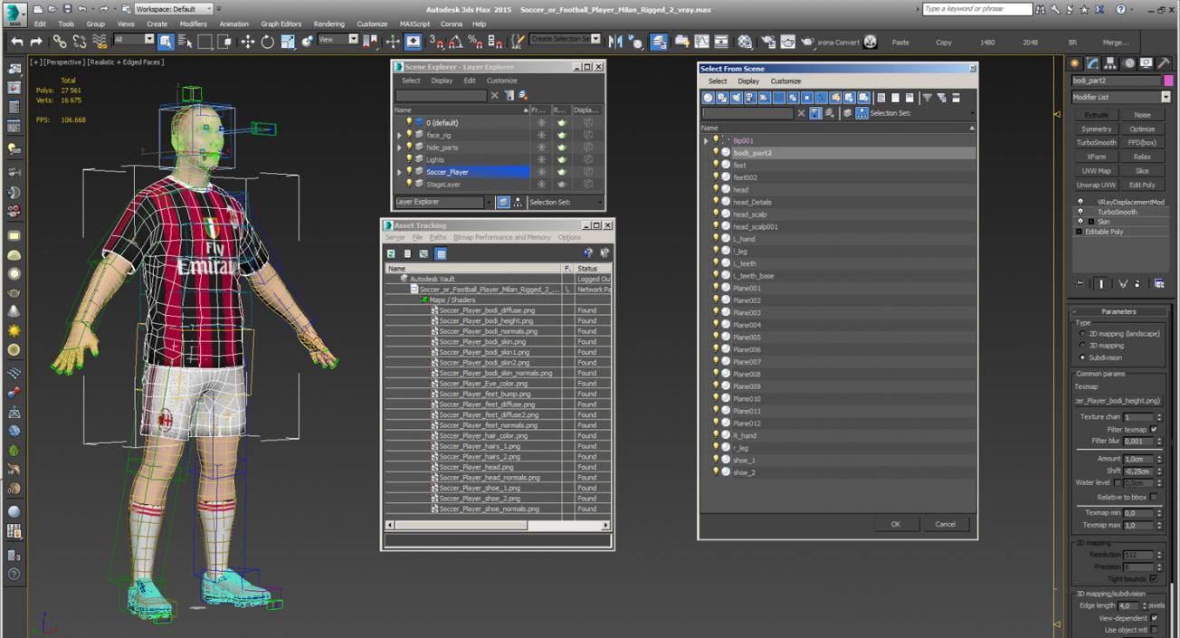 3D model Soccer or Football Player Milan Rigged 2