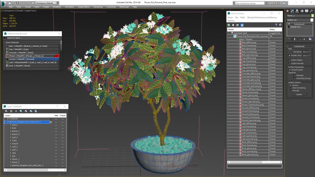 Flower Pot Plumeria Pink 3D model