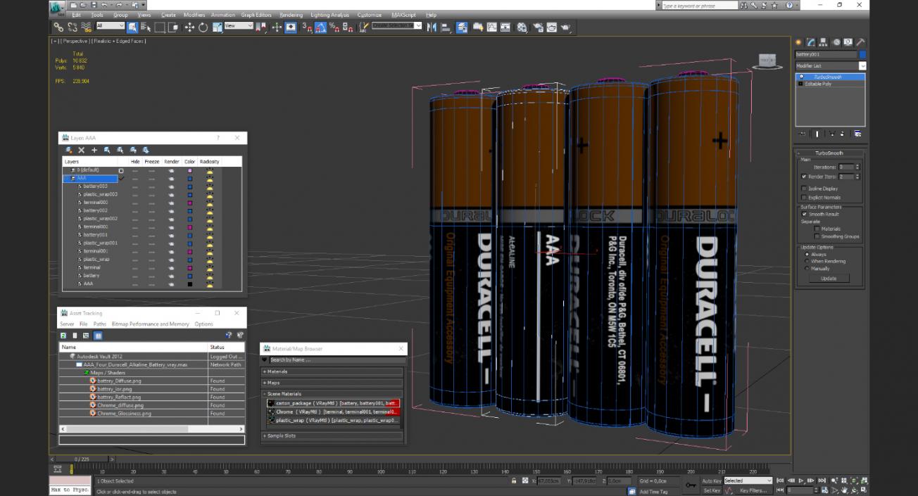 AAA Four Duracell Alkaline Battery 3D model