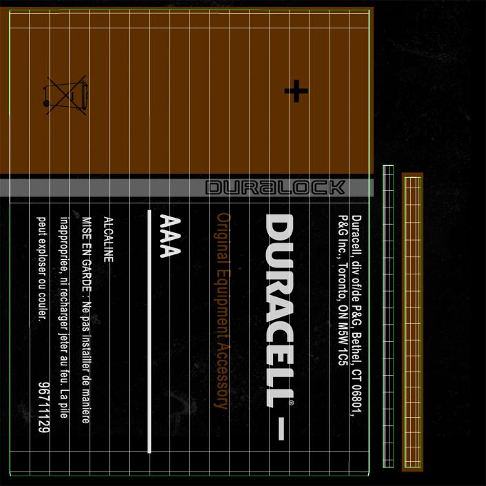 AAA Four Duracell Alkaline Battery 3D model