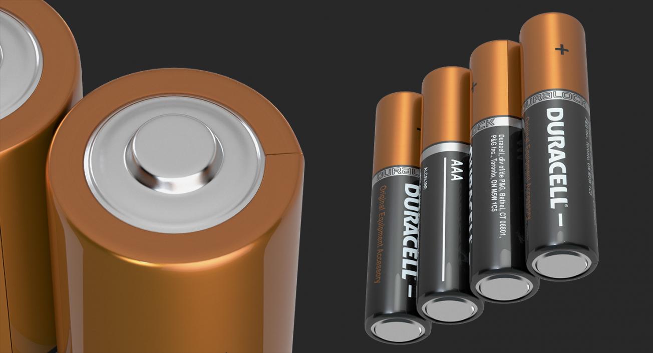 AAA Four Duracell Alkaline Battery 3D model