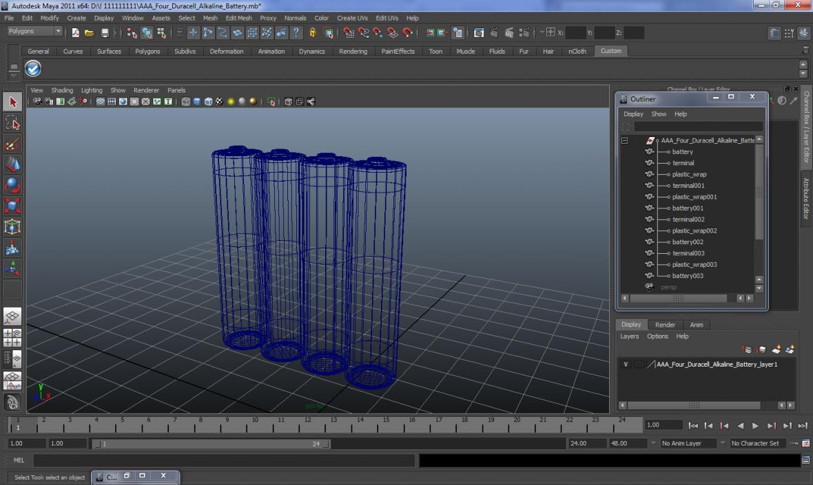 AAA Four Duracell Alkaline Battery 3D model