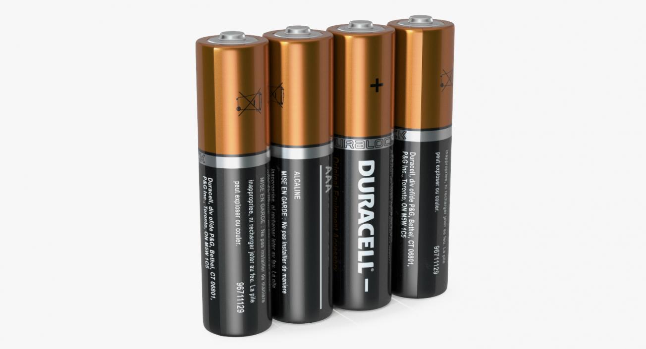 AAA Four Duracell Alkaline Battery 3D model