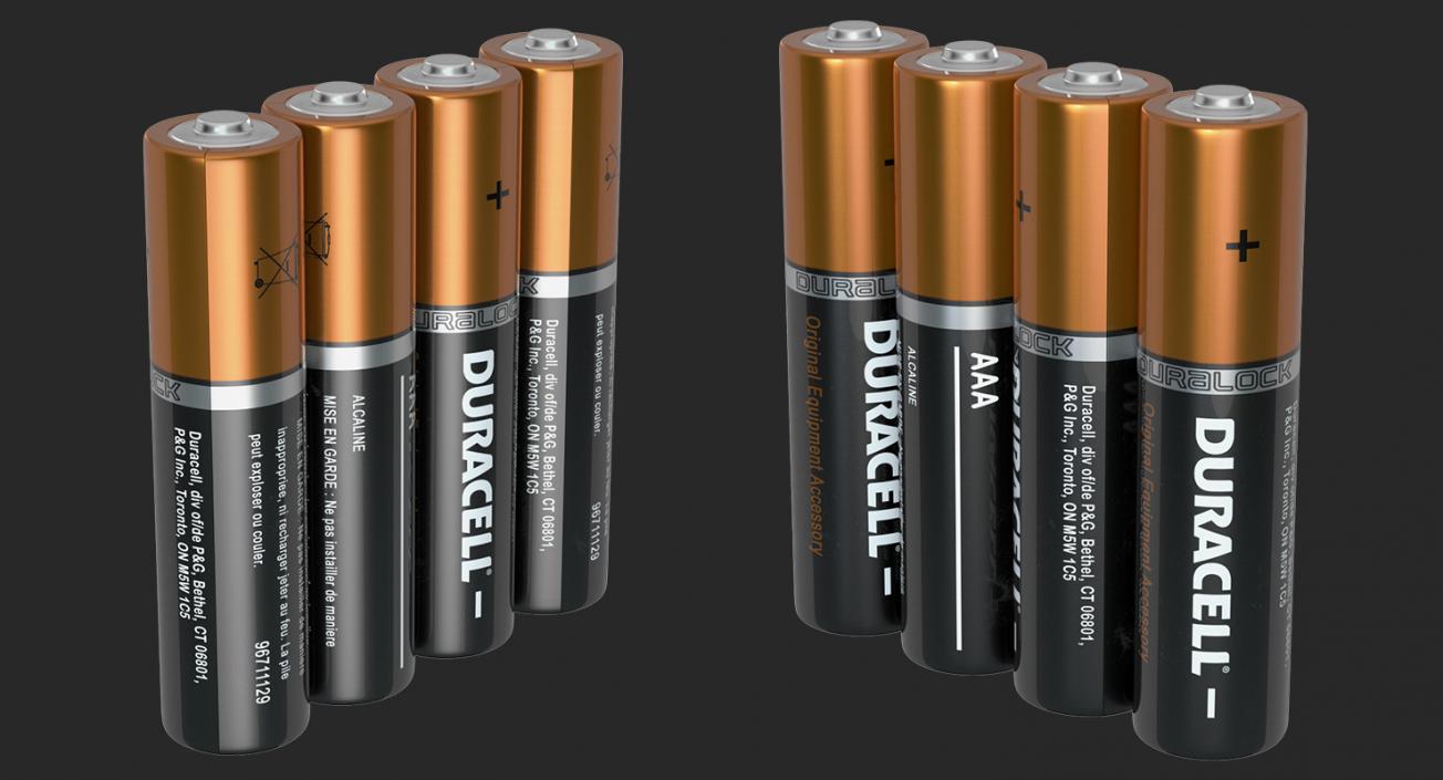 AAA Four Duracell Alkaline Battery 3D model