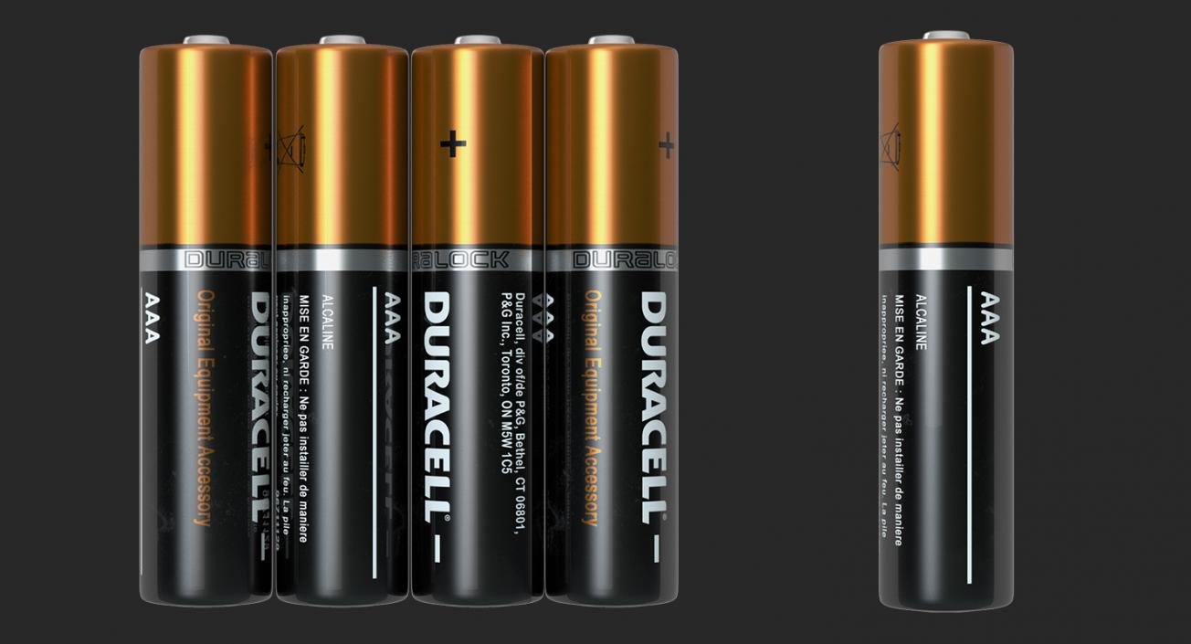 AAA Four Duracell Alkaline Battery 3D model