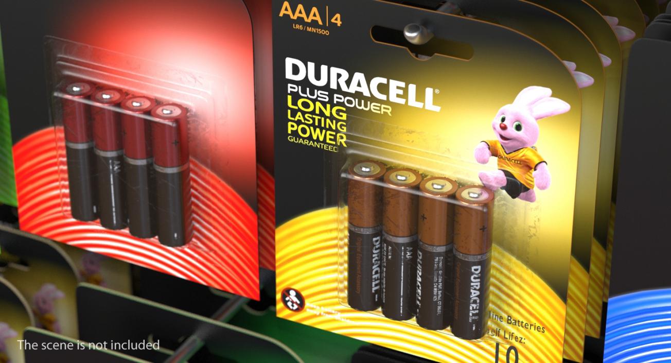 AAA Four Duracell Alkaline Battery 3D model