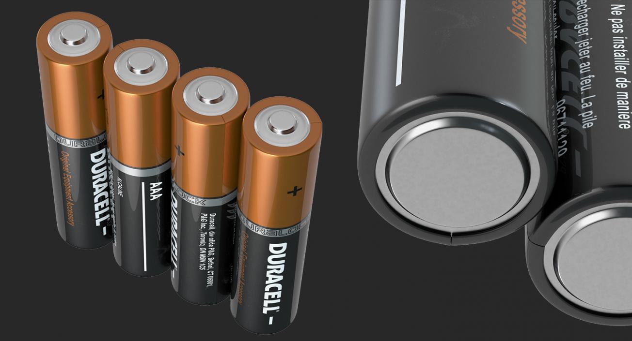 AAA Four Duracell Alkaline Battery 3D model