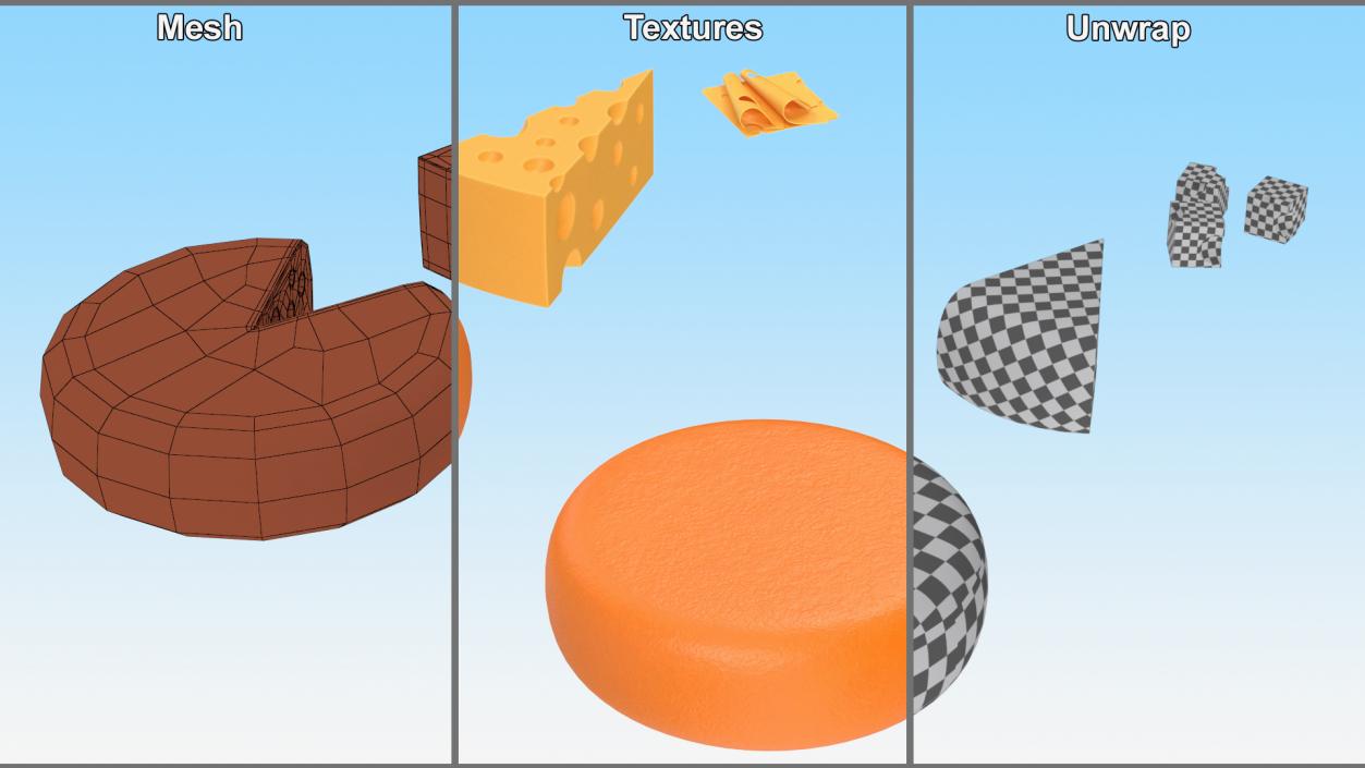 Cartoon Cheese with Holes Various Shapes Set 3D model