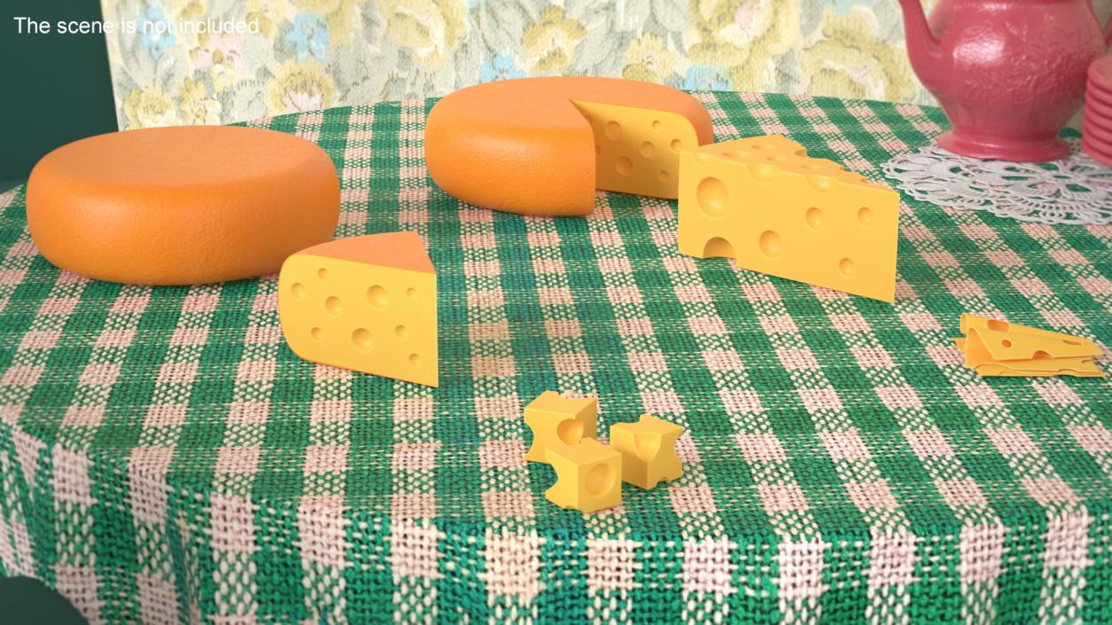 Cartoon Cheese with Holes Various Shapes Set 3D model