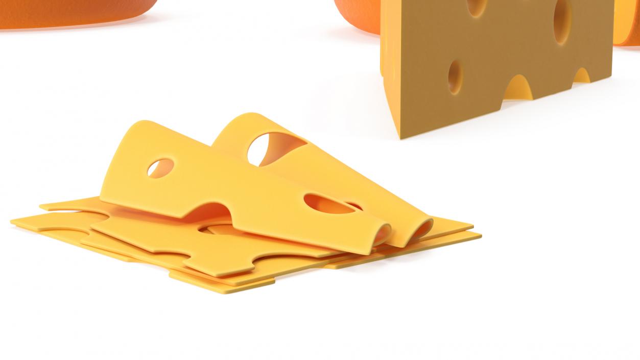 Cartoon Cheese with Holes Various Shapes Set 3D model