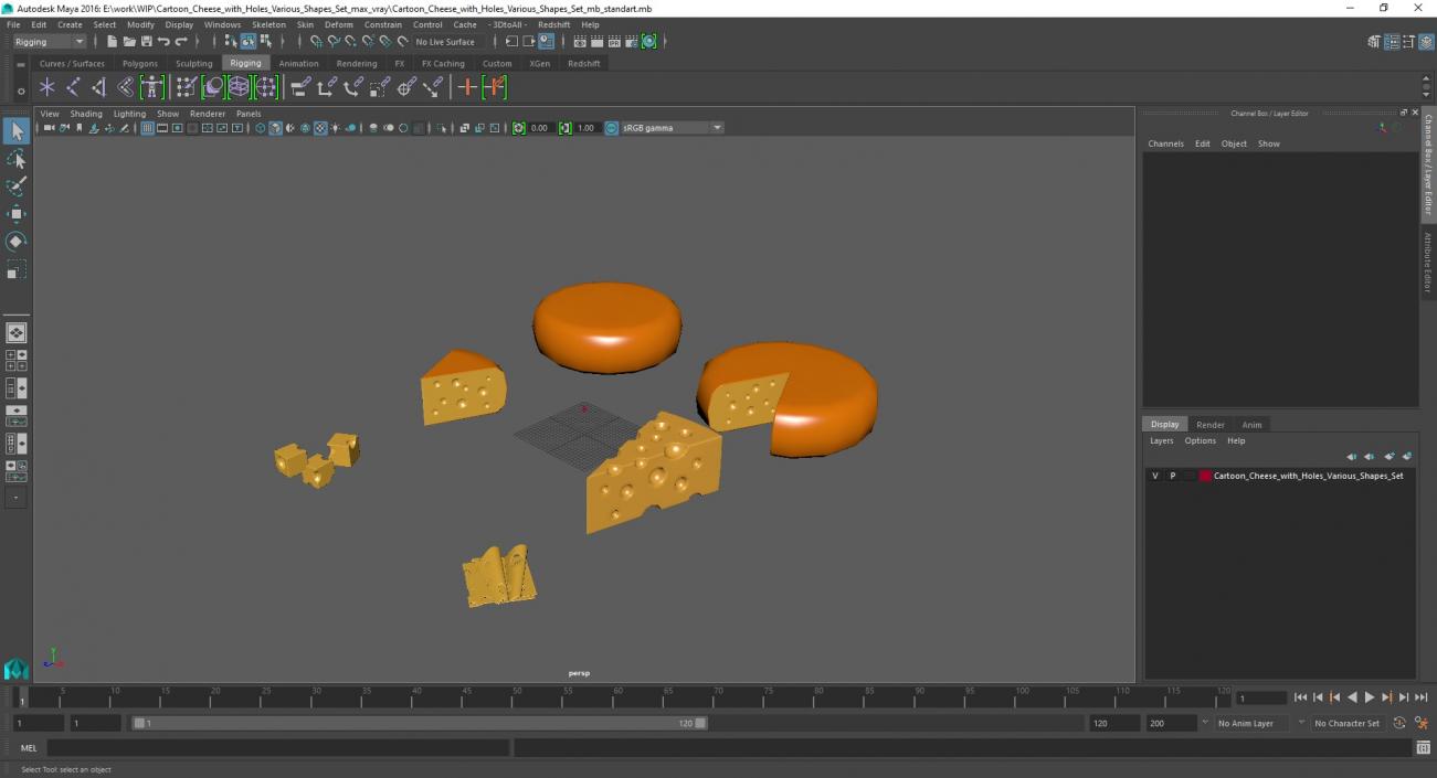 Cartoon Cheese with Holes Various Shapes Set 3D model