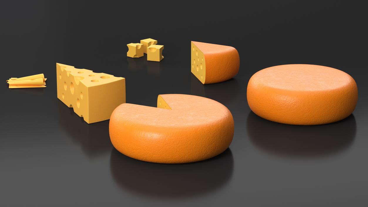 Cartoon Cheese with Holes Various Shapes Set 3D model