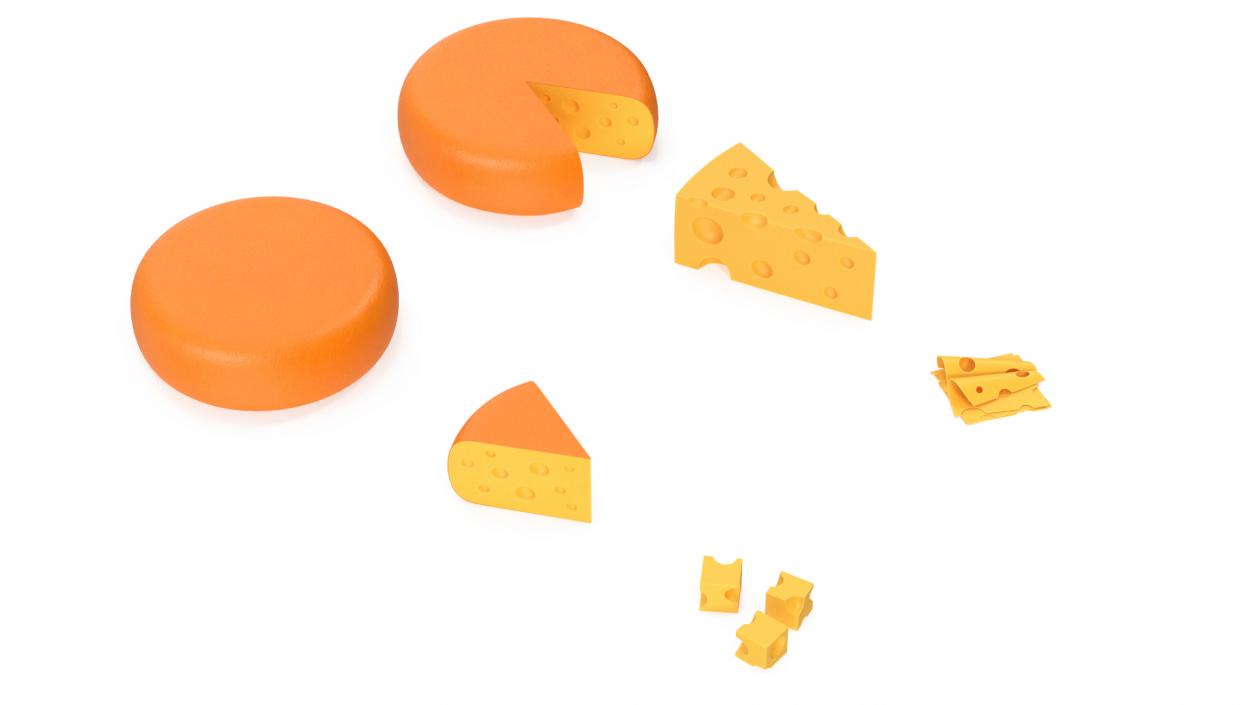 Cartoon Cheese with Holes Various Shapes Set 3D model