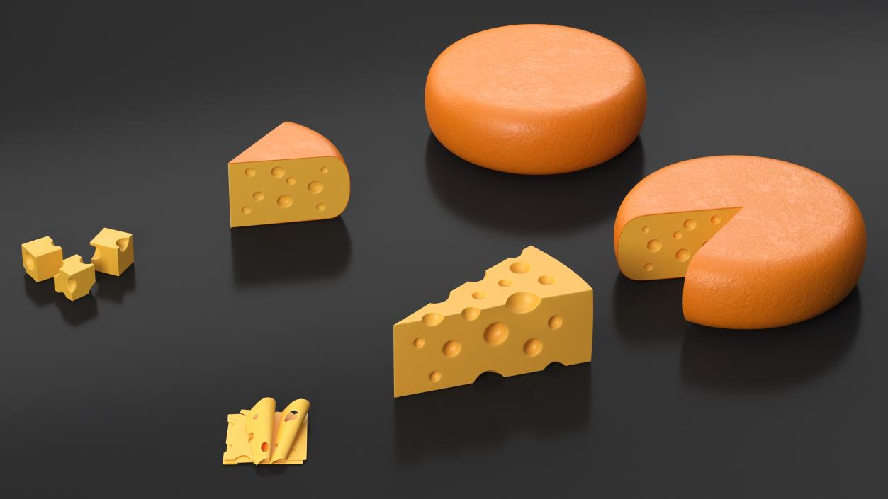 Cartoon Cheese with Holes Various Shapes Set 3D model