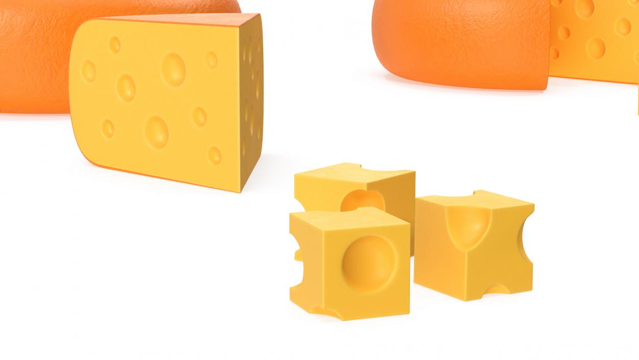 Cartoon Cheese with Holes Various Shapes Set 3D model