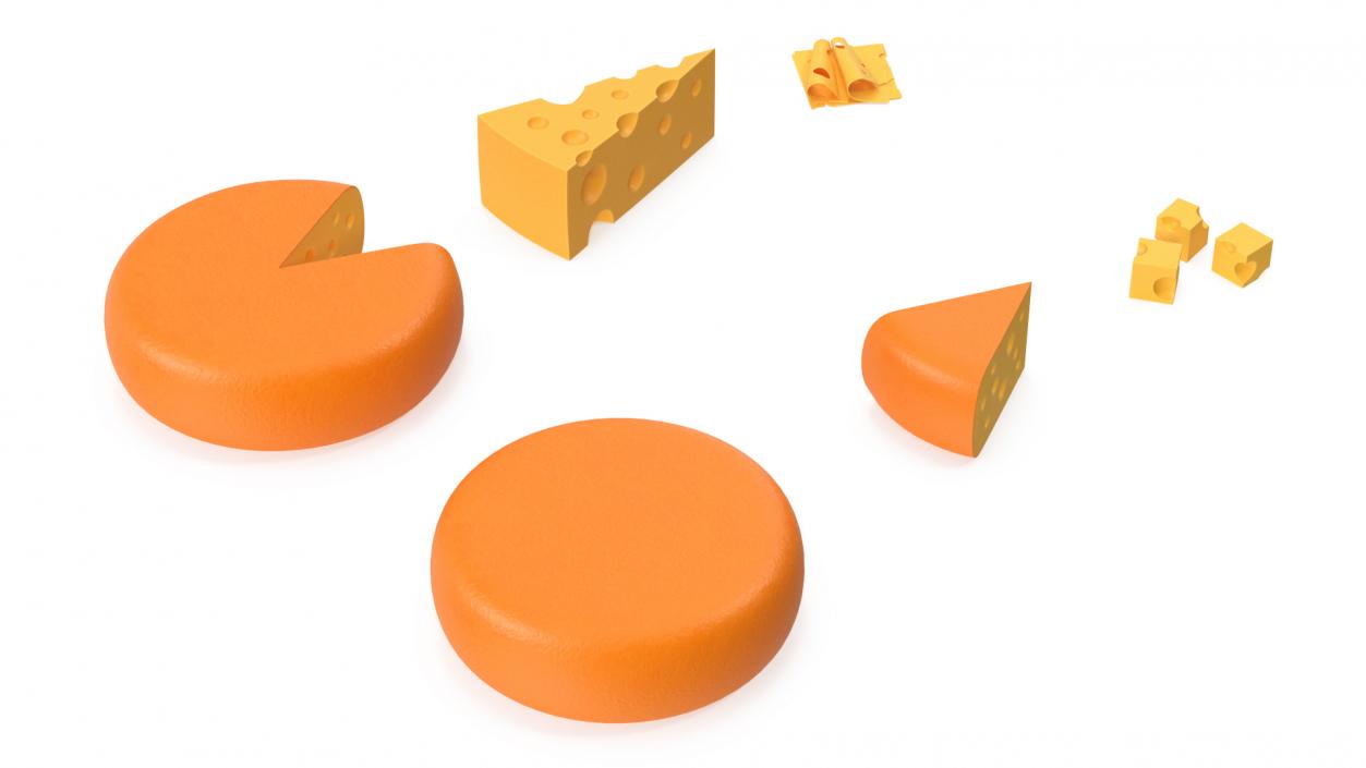 Cartoon Cheese with Holes Various Shapes Set 3D model