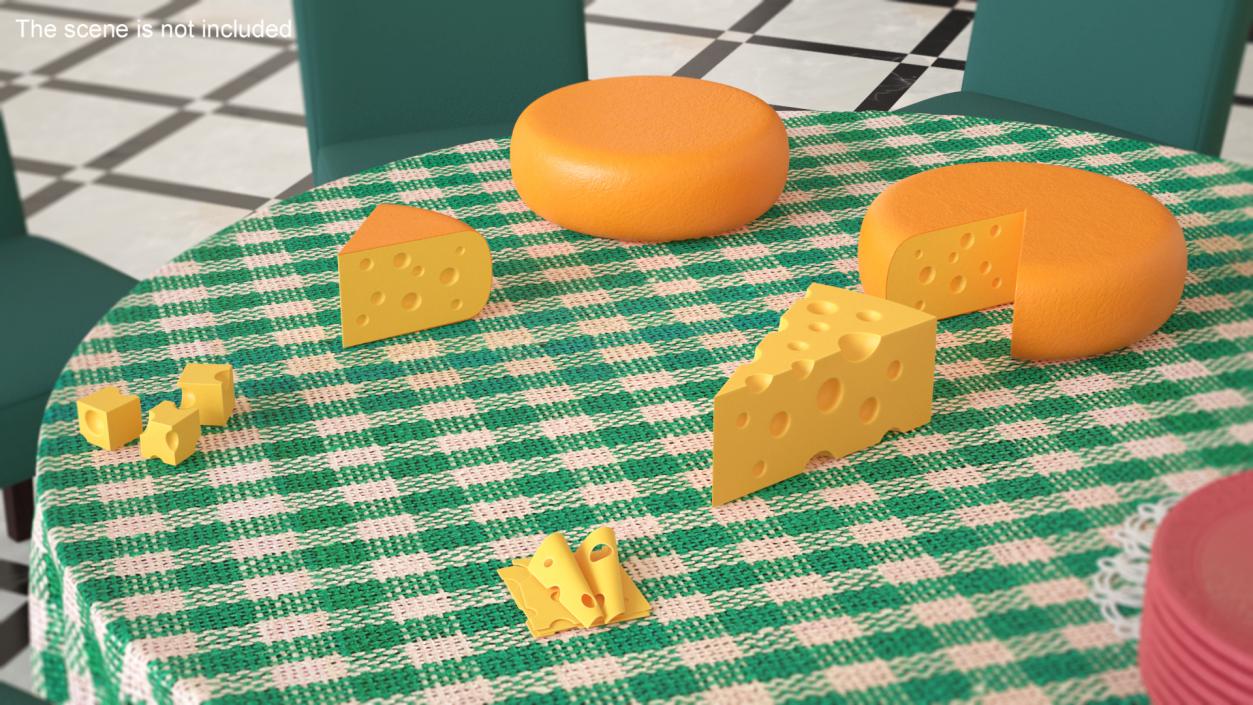 Cartoon Cheese with Holes Various Shapes Set 3D model