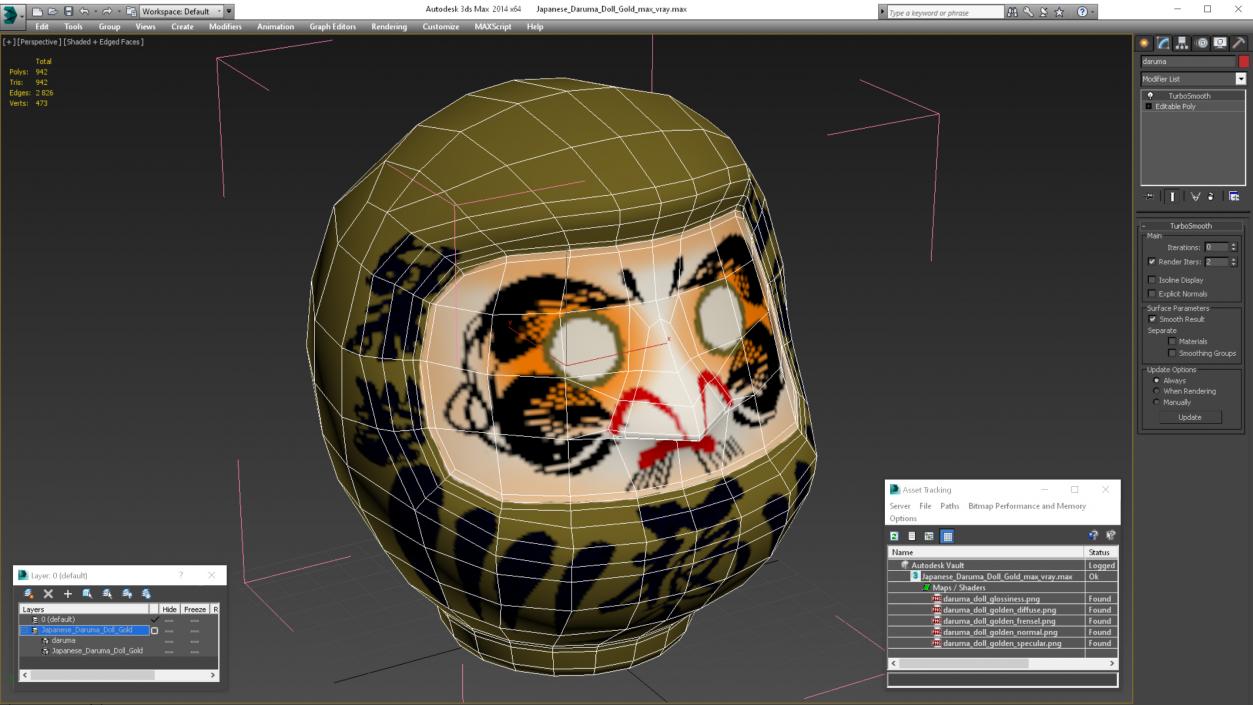 3D model Japanese Daruma Doll Gold