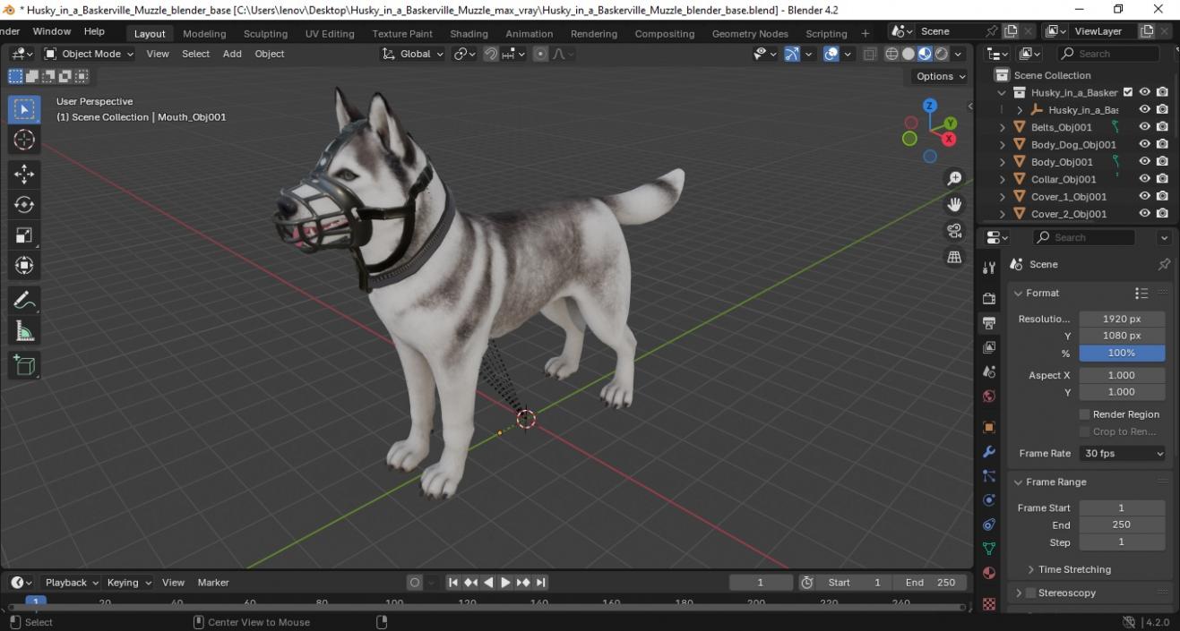 Husky in a Baskerville Muzzle 3D model