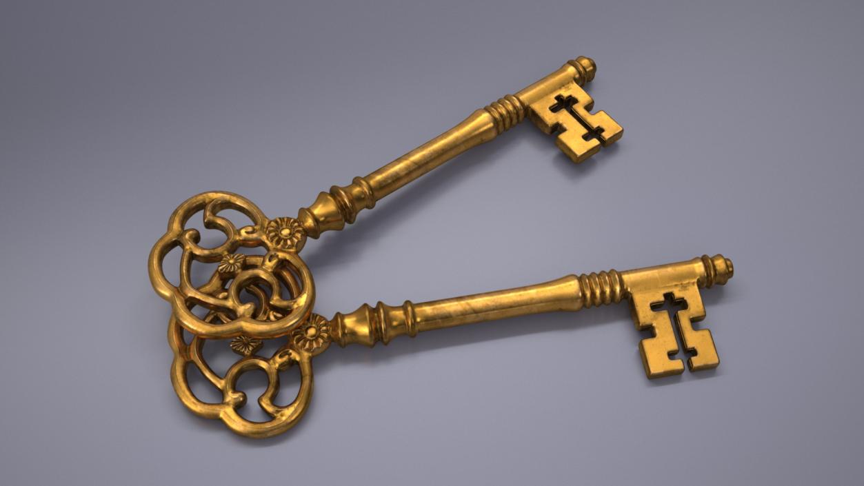 Antique Ornate Skeleton Key Gold 3D