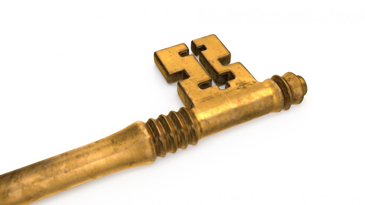 Antique Ornate Skeleton Key Gold 3D