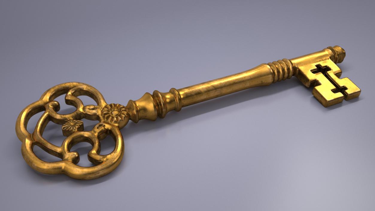 Antique Ornate Skeleton Key Gold 3D