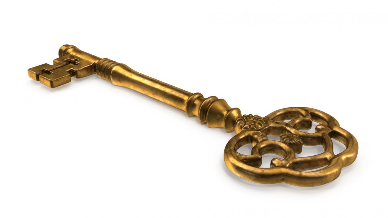 Antique Ornate Skeleton Key Gold 3D