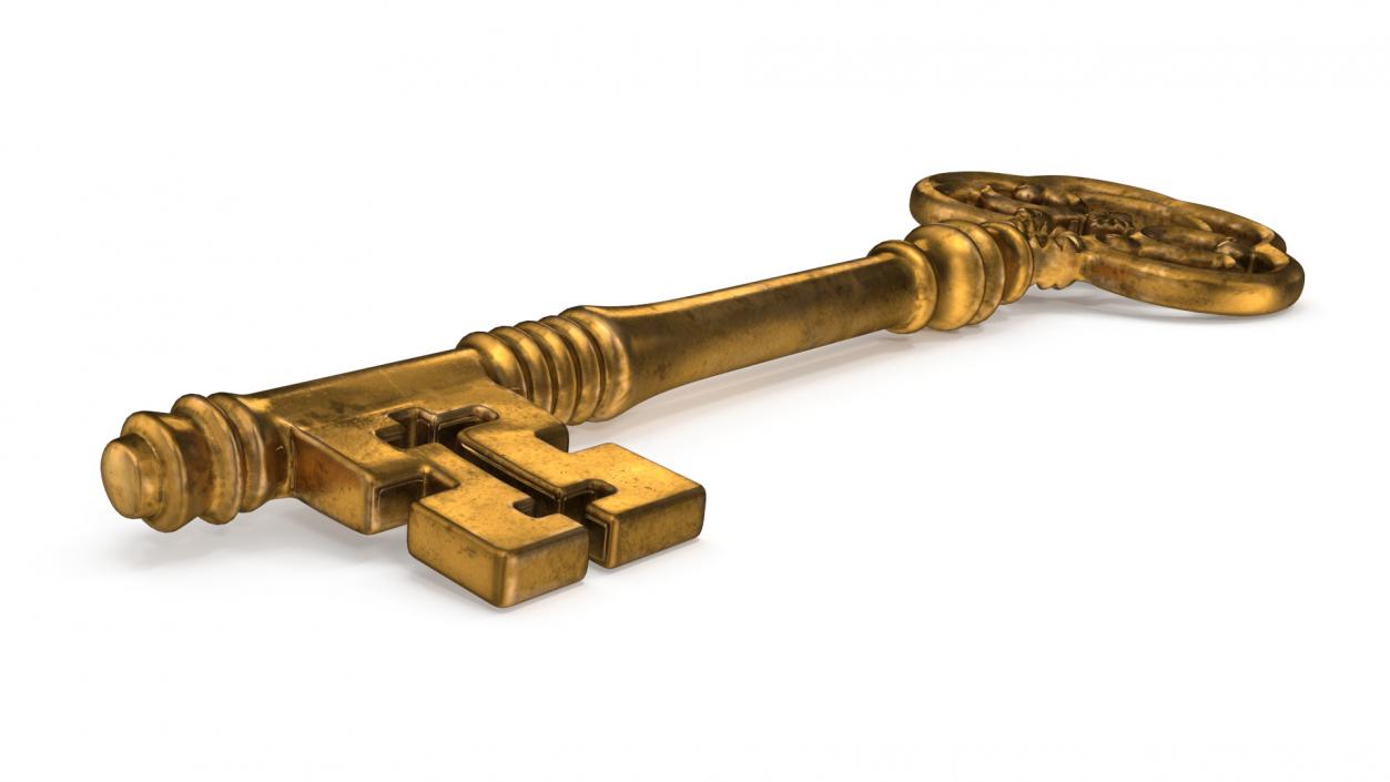 Antique Ornate Skeleton Key Gold 3D