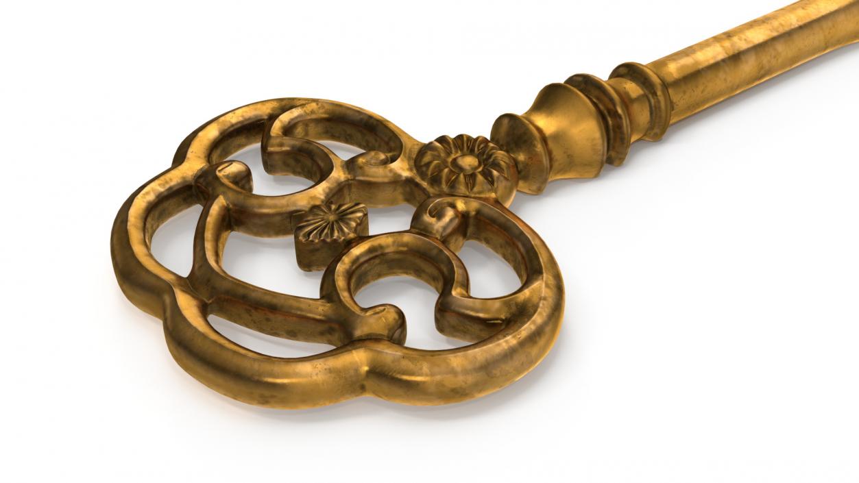 Antique Ornate Skeleton Key Gold 3D