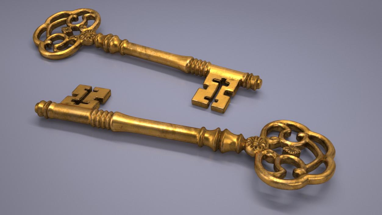 Antique Ornate Skeleton Key Gold 3D