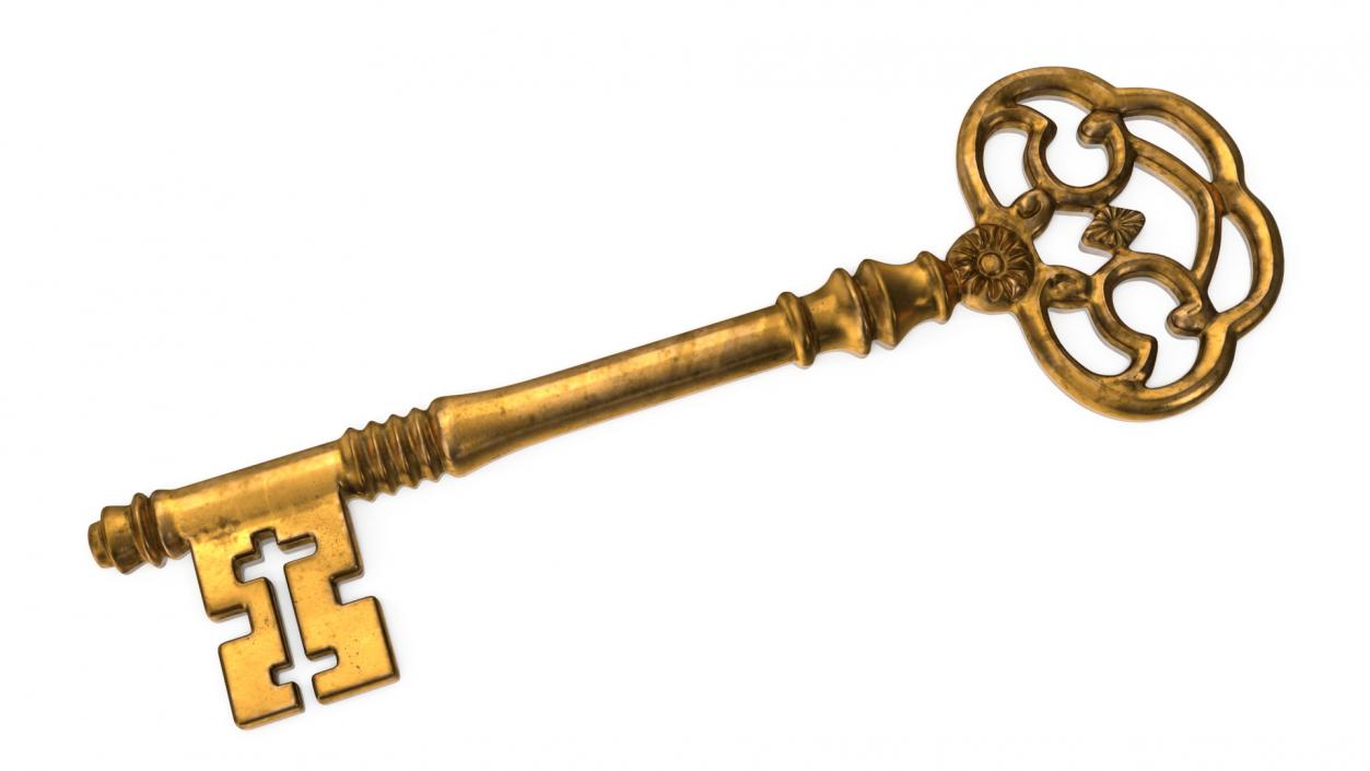 Antique Ornate Skeleton Key Gold 3D