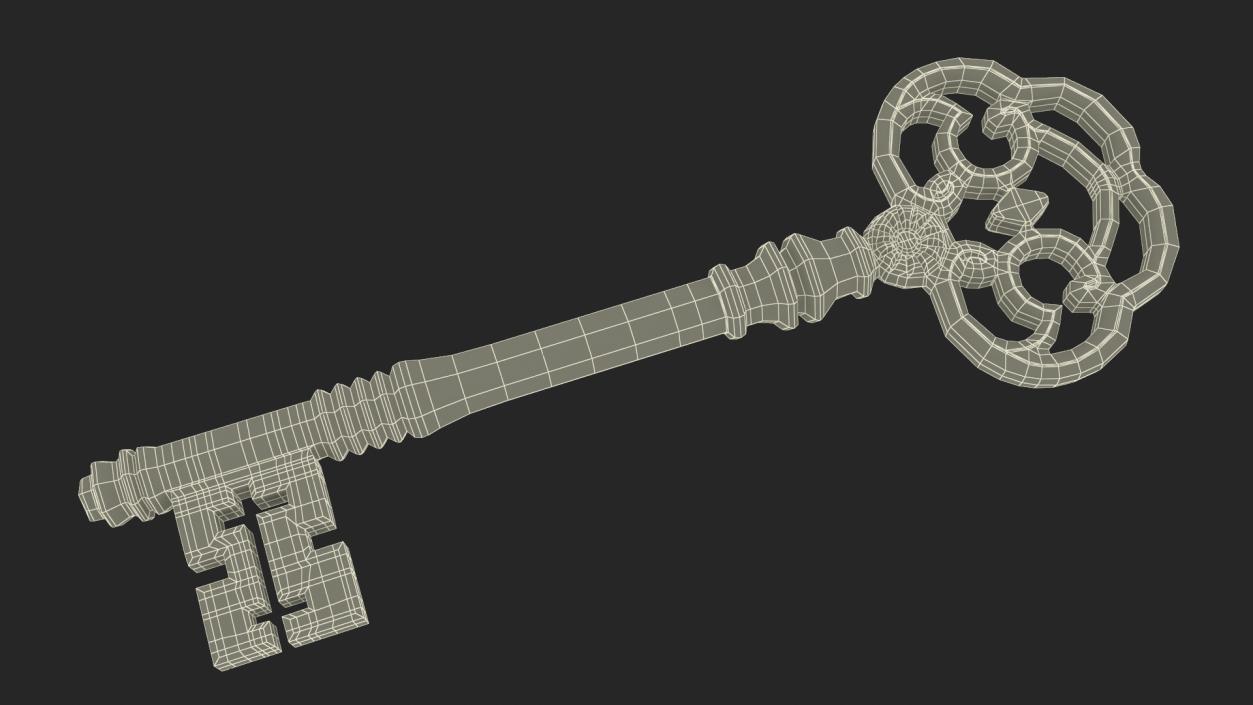 Antique Ornate Skeleton Key Gold 3D