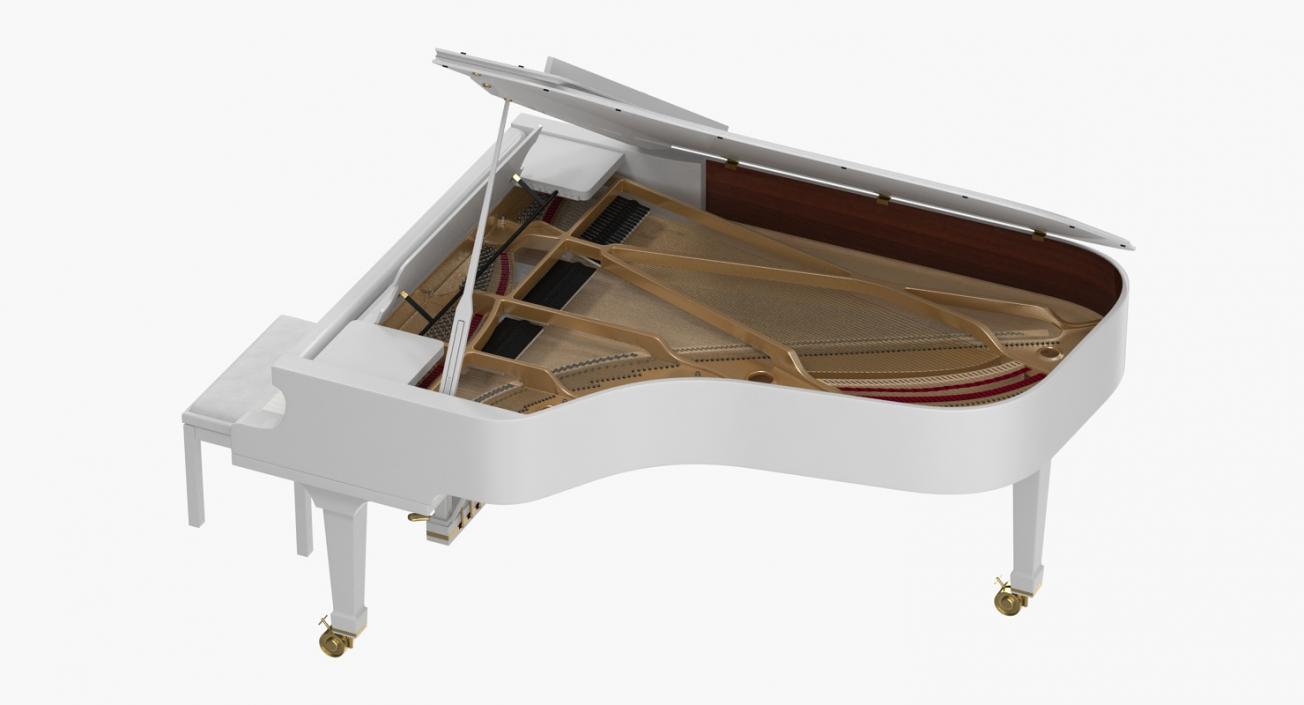 3D White Grand Piano with Bench model