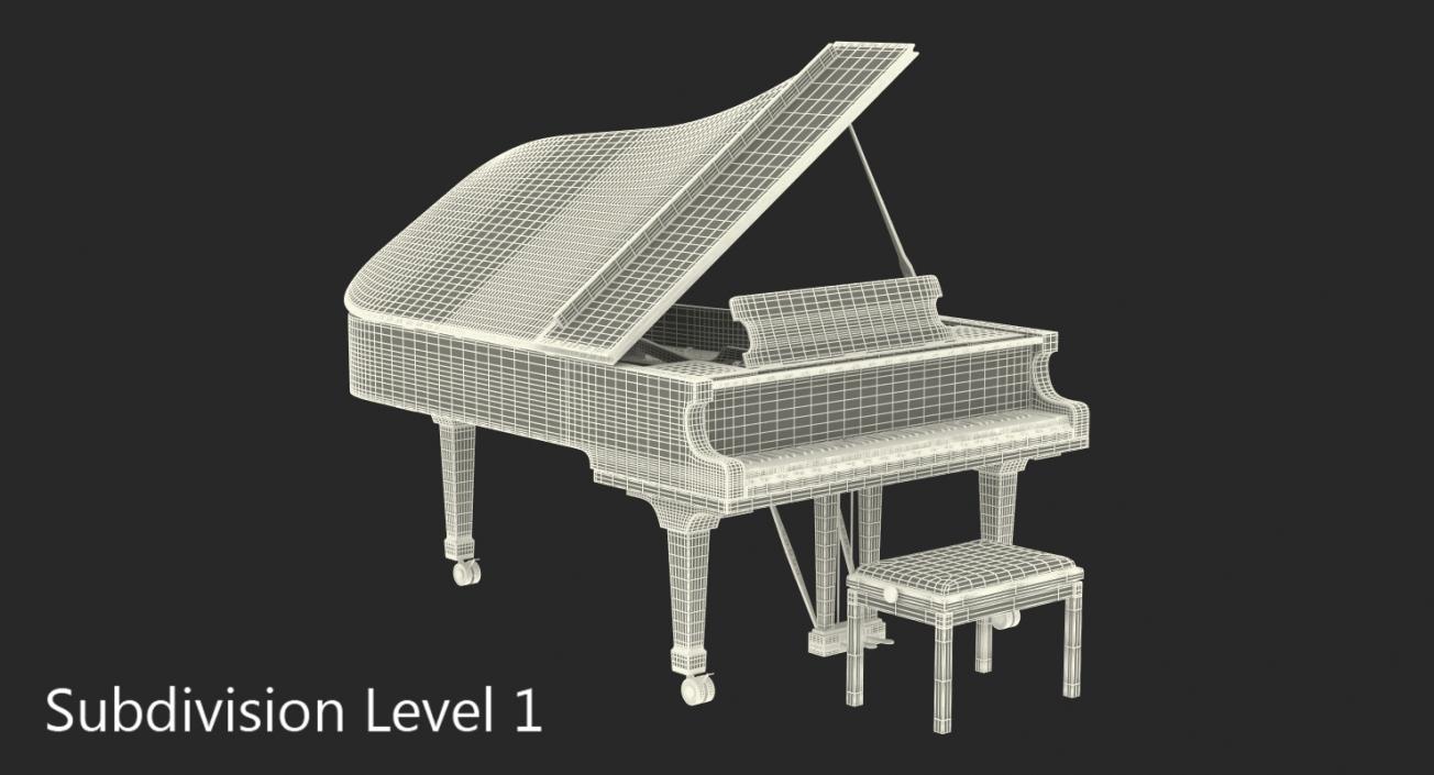 3D White Grand Piano with Bench model